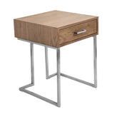 Roman Contemporary End Table in Walnut Wood and Stainless Steel by LumiSource