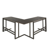 Roman Industrial "L" Shaped Desk in Antique Metal and Espresso Wood-Pressed Grain Bamboo by LumiSource