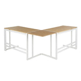 Roman Industrial "L" Shaped Desk in White Metal and Natural Wood-Pressed Grain Bamboo by LumiSource