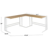 Roman Industrial "L" Shaped Desk in White Metal and Natural Wood-Pressed Grain Bamboo by LumiSource