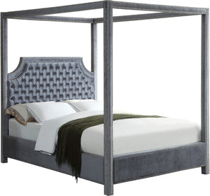 Rowan Velvet / Engineered Wood / Metal / Foam Contemporary Grey Velvet King Bed (3 Boxes) - 80.5" W x 86" D x 78" H