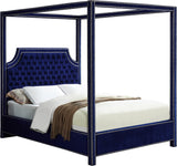 Rowan Velvet / Engineered Wood / Metal / Foam Contemporary Navy Velvet Queen Bed (3 Boxes) - 65" W x 86" D x 78" H