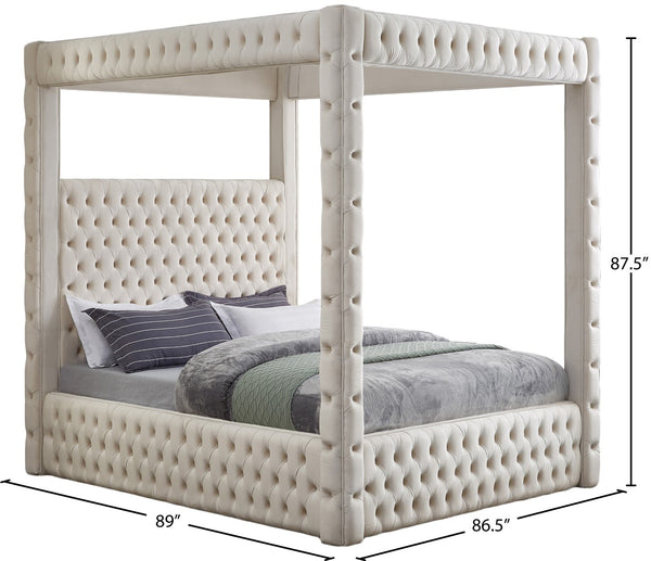 Royal Velvet / Engineered Wood / Metal / Foam Contemporary Cream Velvet King Bed (4 Boxes) - 86.5" W x 89" D x 87.5" H