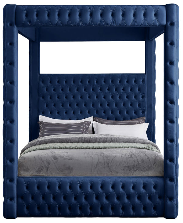 Royal Velvet / Engineered Wood / Metal / Foam Contemporary Navy Velvet King Bed (4 Boxes) - 86.5" W x 89" D x 87.5" H