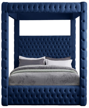 Royal Velvet / Engineered Wood / Metal / Foam Contemporary Navy Velvet Queen Bed (4 Boxes) - 70.5" W x 89" D x 87.5" H