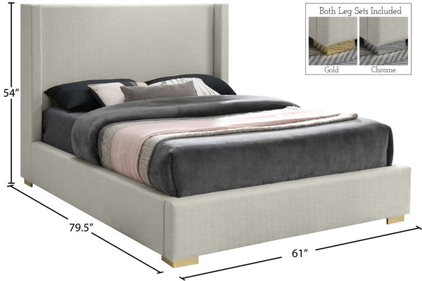 Royce Linen Textured Fabric: 22% Linen, 33% Cotton, 35% Polyester / Metal / Engineered Wood / Foam Mid Century Modern Beige Linen Textured Fabric Full Bed (3 Boxes) - 62 W x 84.3" D x 54.5" H