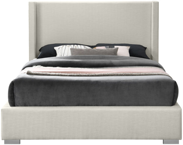Royce Linen Textured Fabric: 22% Linen, 33% Cotton, 35% Polyester / Metal / Engineered Wood / Foam Mid Century Modern Beige Linen Textured Fabric Full Bed (3 Boxes) - 62 W x 84.3" D x 54.5" H