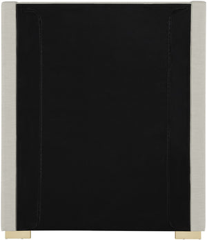 Royce Linen Textured Fabric: 22% Linen, 33% Cotton, 35% Polyester / Metal / Engineered Wood / Foam Mid Century Modern Beige Linen Textured Fabric Twin Bed (3 Boxes) - 46" W x 84.3" D x 54.5" H