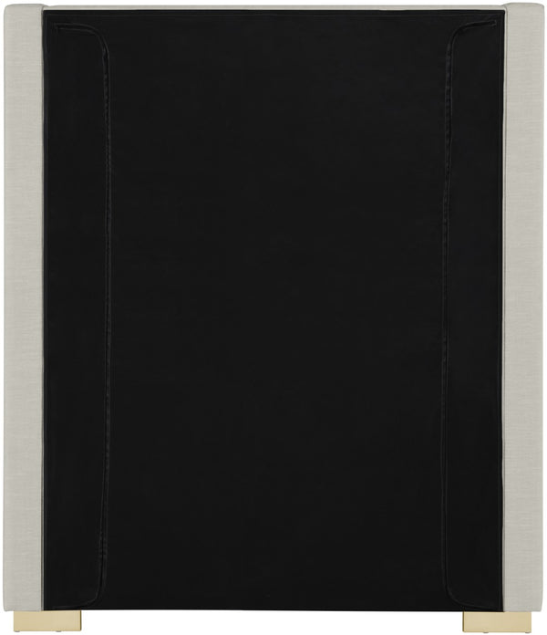 Royce Linen Textured Fabric: 22% Linen, 33% Cotton, 35% Polyester / Metal / Engineered Wood / Foam Mid Century Modern Beige Linen Textured Fabric Twin Bed (3 Boxes) - 46" W x 84.3" D x 54.5" H