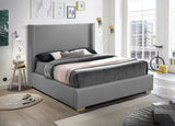 Royce Linen Textured Fabric: 22% Linen, 33% Cotton, 35% Polyester / Metal / Engineered Wood / Foam Mid Century Modern Grey Linen Textured Fabric King Bed (3 Boxes) - 83.5" W x 89.8" D x 54.5" H