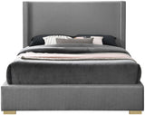 Royce Linen Textured Fabric: 22% Linen, 33% Cotton, 35% Polyester / Metal / Engineered Wood / Foam Mid Century Modern Grey Linen Textured Fabric King Bed (3 Boxes) - 83.5" W x 89.8" D x 54.5" H