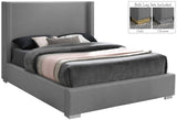 Royce Linen Textured Fabric: 22% Linen, 33% Cotton, 35% Polyester / Metal / Engineered Wood / Foam Mid Century Modern Grey Linen Textured Fabric Queen Bed (3 Boxes) - 67.7" W x 89.8" D x 54.5" H