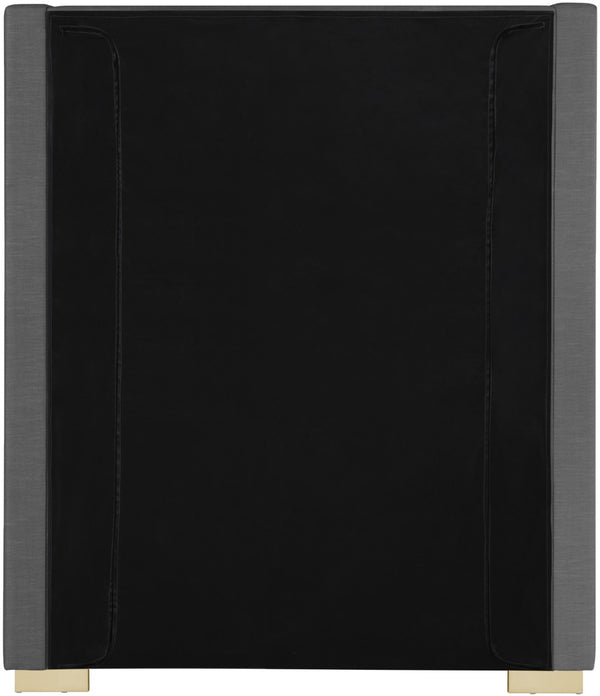 Royce Linen Textured Fabric: 22% Linen, 33% Cotton, 35% Polyester / Metal / Engineered Wood / Foam Mid Century Modern Grey Linen Textured Fabric Twin Bed (3 Boxes) - 46" W x 84.3" D x 54.5" H