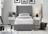 Royce Linen Textured Fabric: 22% Linen, 33% Cotton, 35% Polyester / Metal / Engineered Wood / Foam Mid Century Modern Grey Linen Textured Fabric Twin Bed (3 Boxes) - 46" W x 84.3" D x 54.5" H