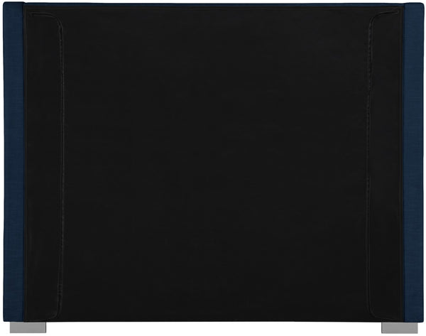 Royce Linen Textured Fabric: 22% Linen, 33% Cotton, 35% Polyester / Metal / Engineered Wood / Foam Mid Century Modern Navy Linen Textured Fabric Full Bed (3 Boxes) - 61.8" W x 84.3" D x 54.5" H