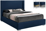 Royce Linen Textured Fabric: 22% Linen, 33% Cotton, 35% Polyester / Metal / Engineered Wood / Foam Mid Century Modern Navy Linen Textured Fabric Full Bed (3 Boxes) - 61.8" W x 84.3" D x 54.5" H