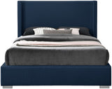 Royce Linen Textured Fabric: 22% Linen, 33% Cotton, 35% Polyester / Metal / Engineered Wood / Foam Mid Century Modern Navy Linen Textured Fabric Full Bed (3 Boxes) - 61.8" W x 84.3" D x 54.5" H