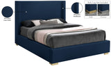 Royce Linen Textured Fabric: 22% Linen, 33% Cotton, 35% Polyester / Metal / Engineered Wood / Foam Mid Century Modern Navy Linen Textured Fabric King Bed (3 Boxes) - 83.5" W x 89.8" D x 54.5" H