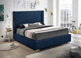 Royce Linen Textured Fabric: 22% Linen, 33% Cotton, 35% Polyester / Metal / Engineered Wood / Foam Mid Century Modern Navy Linen Textured Fabric King Bed (3 Boxes) - 83.5" W x 89.8" D x 54.5" H