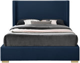 Royce Linen Textured Fabric: 22% Linen, 33% Cotton, 35% Polyester / Metal / Engineered Wood / Foam Mid Century Modern Navy Linen Textured Fabric King Bed (3 Boxes) - 83.5" W x 89.8" D x 54.5" H