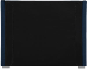 Royce Linen Textured Fabric: 22% Linen, 33% Cotton, 35% Polyester / Metal / Engineered Wood / Foam Mid Century Modern Navy Linen Textured Fabric Queen Bed (3 Boxes) - 67.7" W x 89.8" D x 54.5" H