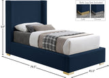 Royce Linen Textured Fabric: 22% Linen, 33% Cotton, 35% Polyester / Metal / Engineered Wood / Foam Mid Century Modern Navy Linen Textured Fabric Twin Bed (3 Boxes) - 46" W x 84.3" D x 54.5" H