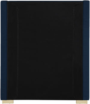 Royce Linen Textured Fabric: 22% Linen, 33% Cotton, 35% Polyester / Metal / Engineered Wood / Foam Mid Century Modern Navy Linen Textured Fabric Twin Bed (3 Boxes) - 46" W x 84.3" D x 54.5" H