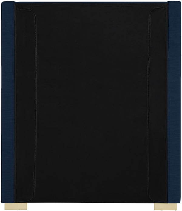 Royce Linen Textured Fabric: 22% Linen, 33% Cotton, 35% Polyester / Metal / Engineered Wood / Foam Mid Century Modern Navy Linen Textured Fabric Twin Bed (3 Boxes) - 46" W x 84.3" D x 54.5" H