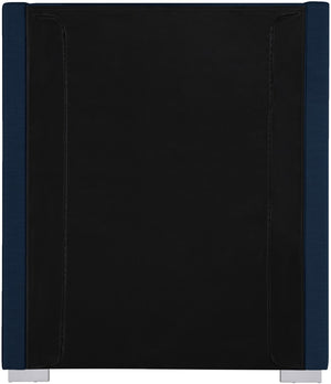 Royce Linen Textured Fabric: 22% Linen, 33% Cotton, 35% Polyester / Metal / Engineered Wood / Foam Mid Century Modern Navy Linen Textured Fabric Twin Bed (3 Boxes) - 46" W x 84.3" D x 54.5" H