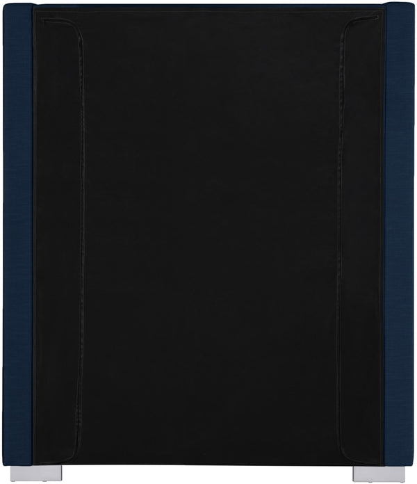 Royce Linen Textured Fabric: 22% Linen, 33% Cotton, 35% Polyester / Metal / Engineered Wood / Foam Mid Century Modern Navy Linen Textured Fabric Twin Bed (3 Boxes) - 46" W x 84.3" D x 54.5" H