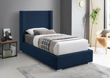 Royce Linen Textured Fabric: 22% Linen, 33% Cotton, 35% Polyester / Metal / Engineered Wood / Foam Mid Century Modern Navy Linen Textured Fabric Twin Bed (3 Boxes) - 46" W x 84.3" D x 54.5" H