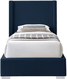 Royce Linen Textured Fabric: 22% Linen, 33% Cotton, 35% Polyester / Metal / Engineered Wood / Foam Mid Century Modern Navy Linen Textured Fabric Twin Bed (3 Boxes) - 46" W x 84.3" D x 54.5" H