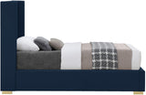 Royce Linen Textured Fabric: 22% Linen, 33% Cotton, 35% Polyester / Metal / Engineered Wood / Foam Mid Century Modern Navy Linen Textured Fabric Twin Bed (3 Boxes) - 46" W x 84.3" D x 54.5" H