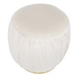 Ruched Contemporary Ottoman in Gold Metal and Cream Velvet by LumiSource