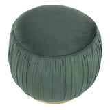 Ruched Contemporary Ottoman in Gold Metal and Emerald Green Velvet by LumiSource