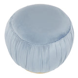 Ruched Contemporary Ottoman in Gold Metal and Powder Blue Velvet by LumiSource