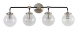 Bethel Polished Nickel & Black Wall Sconce in Glass & Stainless Steel