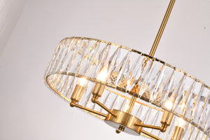 Bethel Gold Chandelier with Adjustable Rod & Crystal Accents, Elegant Metal Lighting Fixture