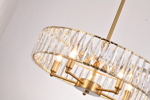 Bethel Gold Chandelier with Adjustable Rod & Crystal Accents, Elegant Metal Lighting Fixture