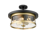 Bethel Gold & Black Semi Flush Mount in Metal & Glass