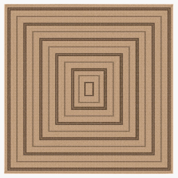 Trans-Ocean Liora Manne Sahara Multi Border Casual Indoor/Outdoor Power Loomed 91% Polypropylene/9% Polyester Rug Natural 7'10" Square