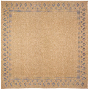 Trans-Ocean Liora Manne Sahara Block Print Border Casual Indoor/Outdoor Power Loomed 91% Polypropylene/9% Polyester Rug Navy 7'10" Square