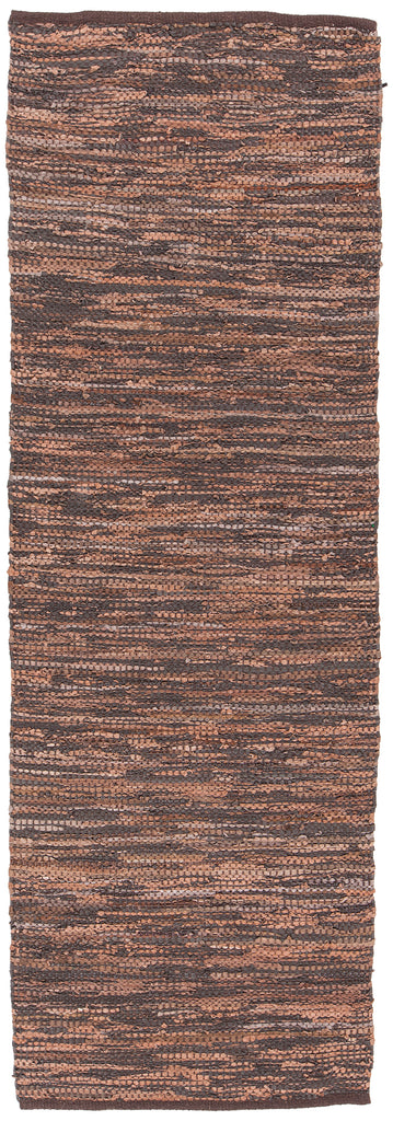Chandra Rugs Saket 90% Leather + 10% Cotton Hand-Woven Reversible Leather Rug Brown 2'6 x 7'6