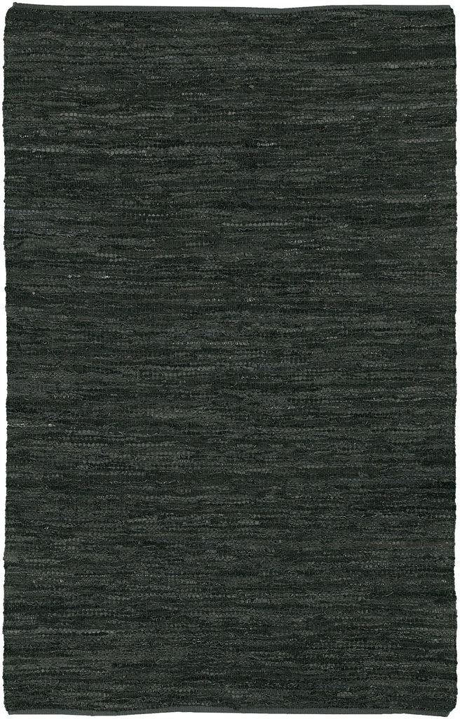 Chandra Rugs Saket 90% Leather + 10% Cotton Hand-Woven Reversible Leather Rug Black 9' x 13'