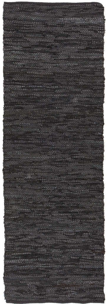 Chandra Rugs Saket 90% Leather + 10% Cotton Hand-Woven Reversible Leather Rug Black 2'6 x 7'6