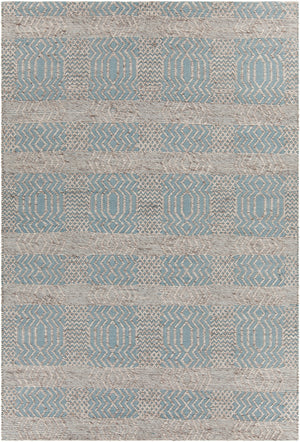 Chandra Rugs Salona 65% Wool + 35% Viscose Hand-Woven Flatweave Contemporary Rug Blue/Natural 9' x 13'