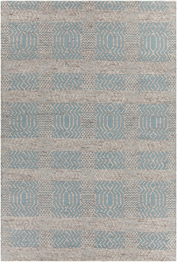 Chandra Rugs Salona 65% Wool + 35% Viscose Hand-Woven Flatweave Contemporary Rug Blue/Natural 9' x 13'