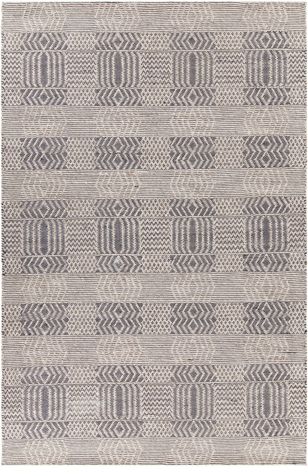 Chandra Rugs Salona 65% Wool + 35% Viscose Hand-Woven Flatweave Contemporary Rug Black/Natural 9' x 13'