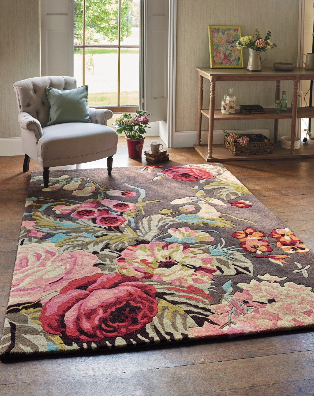 Rosedale Rug Collection Sanderson Hand-Tufted Rosewood Wool Rug - Elegant Floral Design for Ti