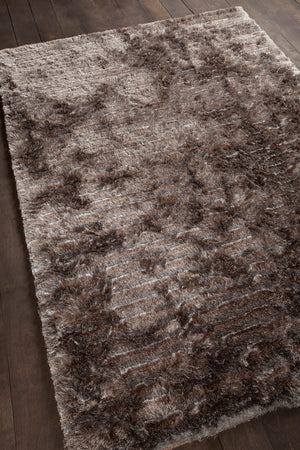 Chandra Rugs Savona 100% Polyester Hand-Woven Contemporary Shag Rug Taupe 9' x 13'